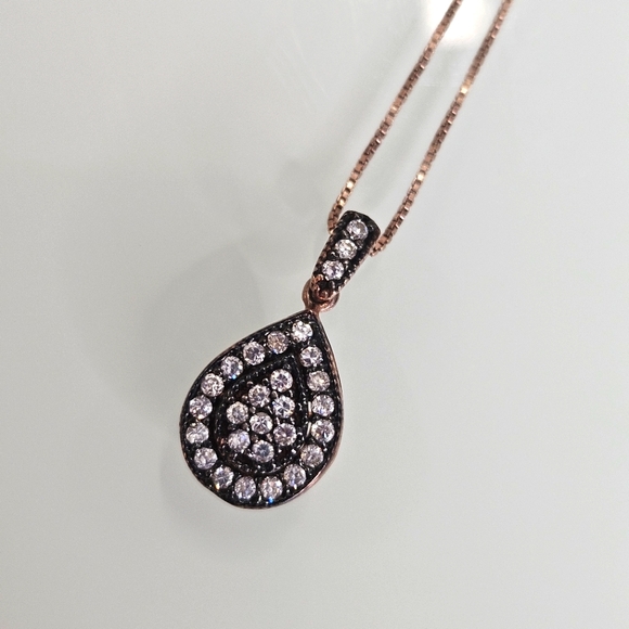 Rose Gold Sterling Silver Crystal Pendant & Rose Gold Plated 925 Box Chain 18" - Picture 11 of 13